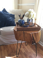 Load image into Gallery viewer, Reclaimed Solid Cypress Coffee Table with Hairpin Legs 20’’ diameter