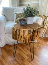 Load image into Gallery viewer, Reclaimed Solid Cypress Coffee Table with Hairpin Legs 20’’ diameter